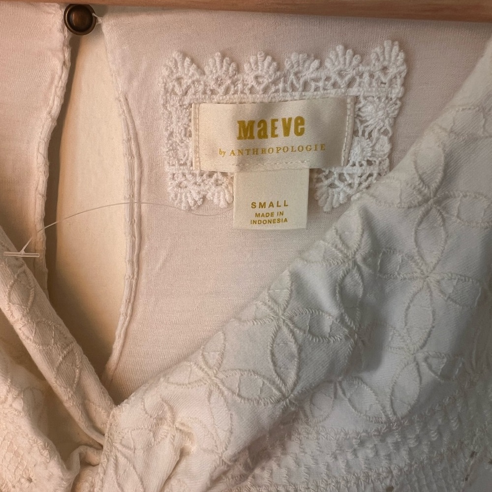 Anthropologie Maeve Cream Eyelet V-Neck Maxi Dress - Picture 6 of 7
